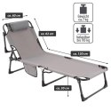 Składana leżanka, szara, poliester, wymiary: 182 x 60 x 30cm