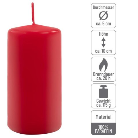 Zestaw świec filarowych, 10 cm, Ø 5 cm, czerwone, 8 szt.