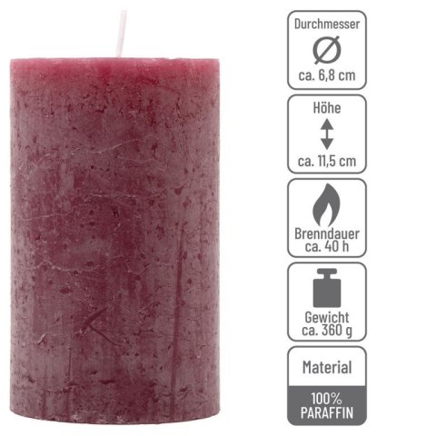 Zestaw świec rustykalnych, 11,5 cm, Ø 6,8 cm, bordowy, 12 sz