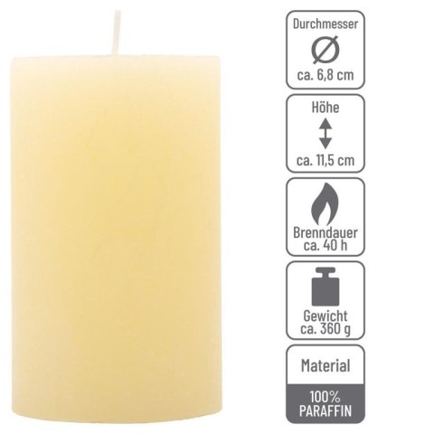 Zestaw świec rustykalnych, 11,5 cm, Ø 6,8 cm, kremowy, 6 szt