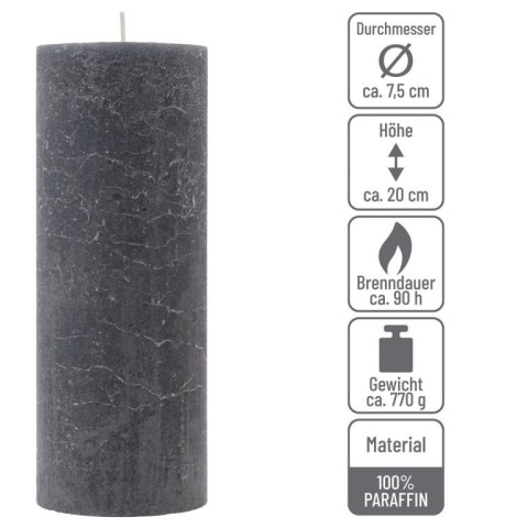 Zestaw świec rustykalnych, 20 cm, Ø 7,5 cm, antracyt, 4 szt.