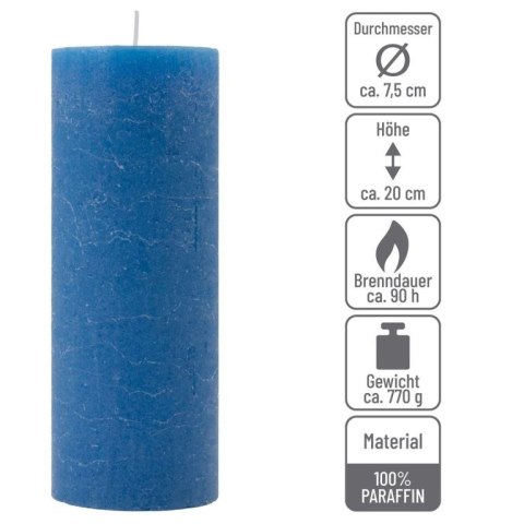 Zestaw świec rustykalnych, 20 cm, Ø 7,5 cm, niebieski, 4 szt