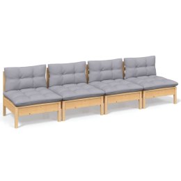 4-osobowa sofa ogrodowa z szarymi poduszkami, drewno sosnowe