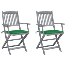 Składane krzesła ogrodowe, 2 szt., poduszki, drewno akacjowe