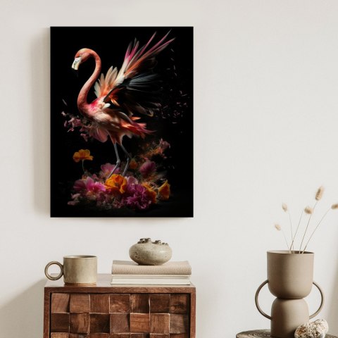 Plakat Flaming Z Kwiatami Na Surrealistycznej Ilustracji