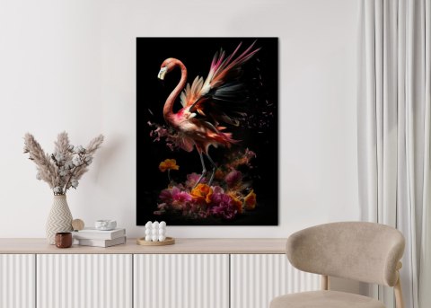 Plakat Flaming Z Kwiatami Na Surrealistycznej Ilustracji