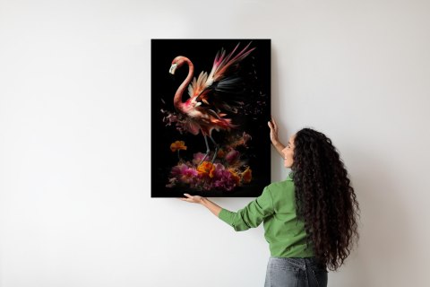 Plakat Flaming Z Kwiatami Na Surrealistycznej Ilustracji