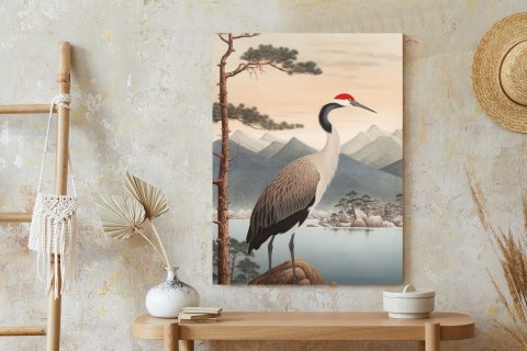 Plakat Ilustracja Z Żurawiem I Sosną