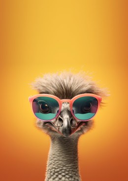 Plakat Struś Na Żółtym Tle W Okularach