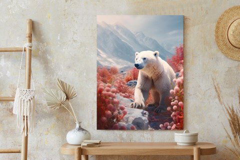 Plakat Biały Niedźwiedź Wśród Kwiatów