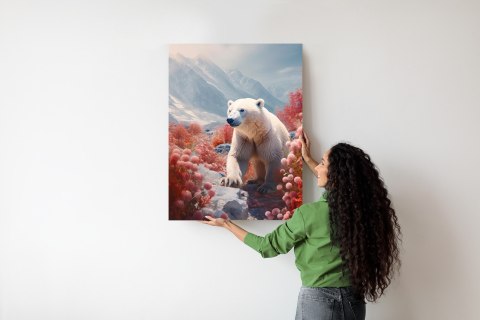 Plakat Biały Niedźwiedź Wśród Kwiatów