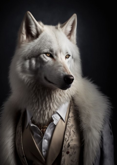 Plakat Biały Wilk W Ubraniu Zimowym