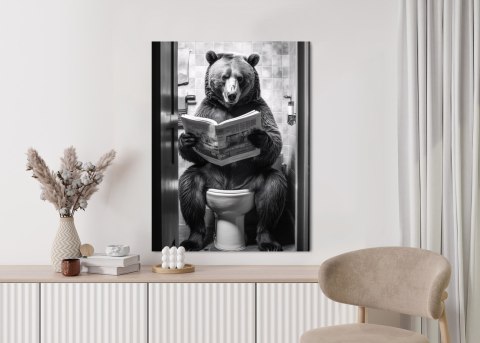 Plakat Czarno-Biały Niedźwiedź W Toalecie