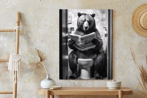 Plakat Czarno-Biały Niedźwiedź W Toalecie