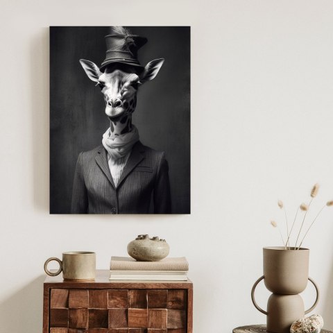 Plakat Elegancka Żyrafa W Ubraniu I Kapeluszu