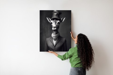 Plakat Elegancka Żyrafa W Ubraniu I Kapeluszu