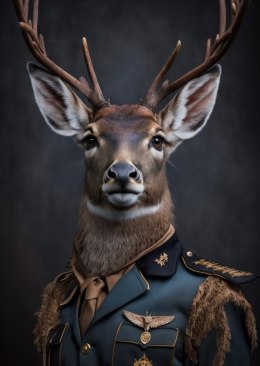 Plakat Jeleń W Wojskowym Mundurze