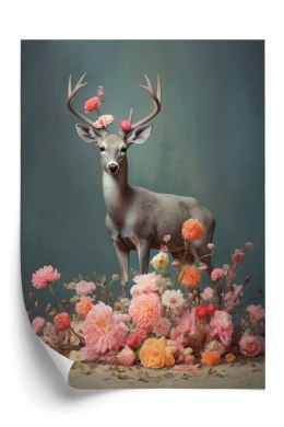 Plakat Jeleń Z Porożami I Mnóstwem Kwiatów
