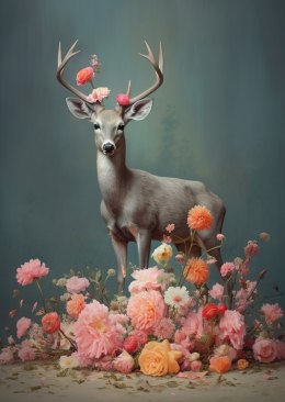 Plakat Jeleń Z Porożami I Mnóstwem Kwiatów