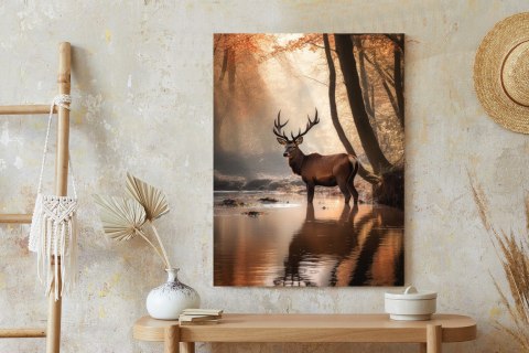 Plakat Jesienny Las Z Jeleniem W Wodzie