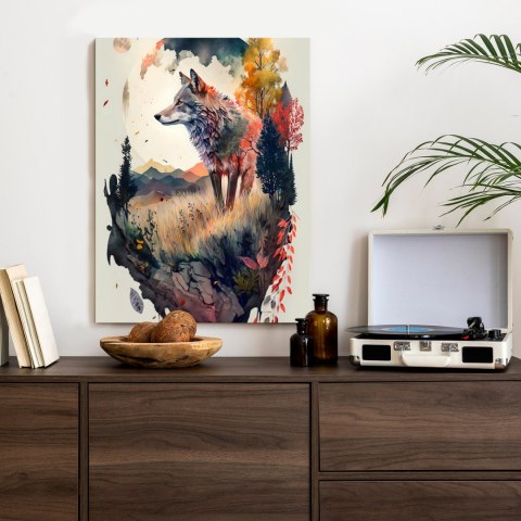 Plakat Kolorowy Wilk W Naturalnym Krajobrazie