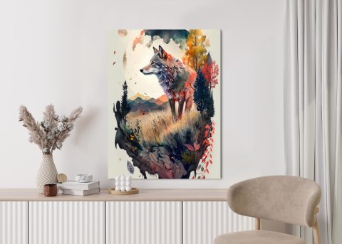 Plakat Kolorowy Wilk W Naturalnym Krajobrazie