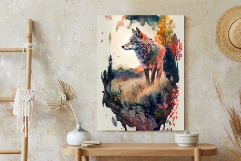 Plakat Kolorowy Wilk W Naturalnym Krajobrazie