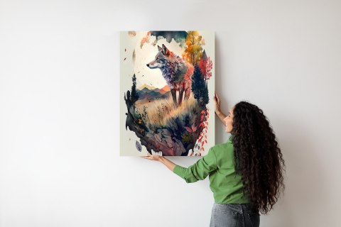 Plakat Kolorowy Wilk W Naturalnym Krajobrazie