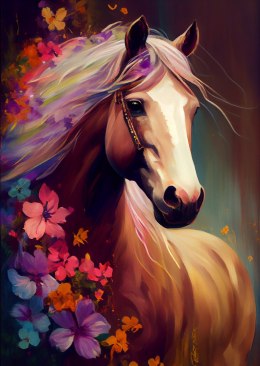 Plakat Kompozycja Z Koniem I Kwiatami