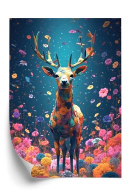 Plakat Łania Jeleń Na Środku Łąki Pełnej Kwiatów