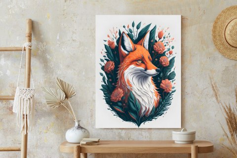 Plakat Lis Na Tle Kwiatów