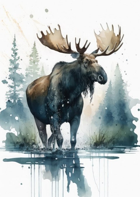 Plakat Łoś Malowany Akwarelami