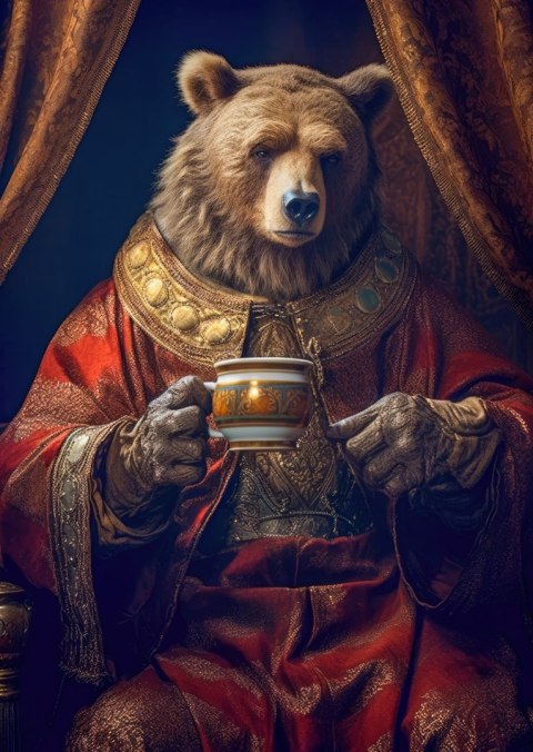 Plakat Niedźwiedź Fantasy Z Filiżanką