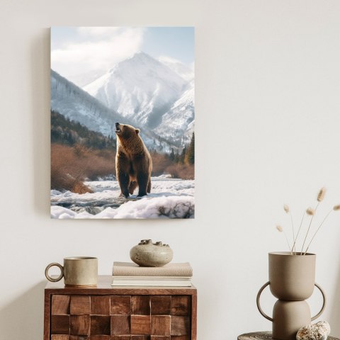 Plakat Niedźwiedź Grizzly Przed Śnieżnym Pasmem Górskim