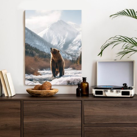 Plakat Niedźwiedź Grizzly Przed Śnieżnym Pasmem Górskim