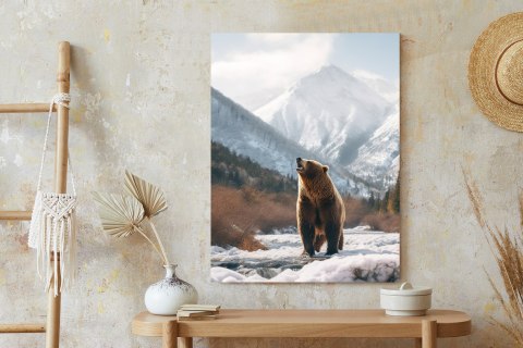 Plakat Niedźwiedź Grizzly Przed Śnieżnym Pasmem Górskim