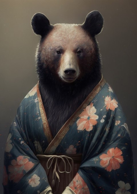 Plakat Niedźwiedź Ubrany W Kimono