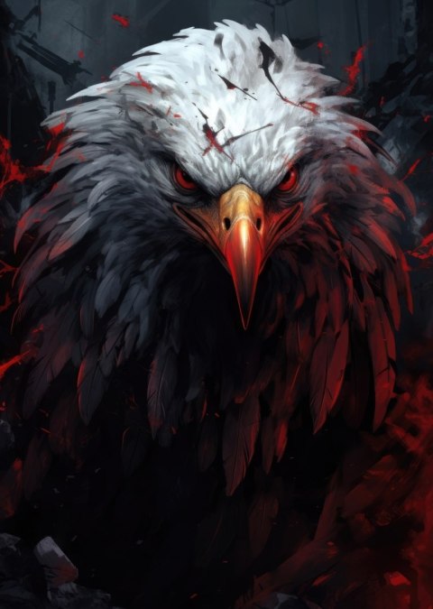 Plakat Orzeł Z Czerwonymi I Czarnymi Piórami Z Groźnym Spojrzeniem