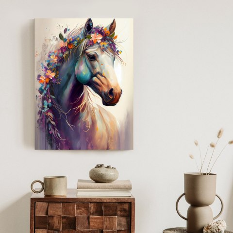 Plakat Piękny Koń Z Kwiatami W Grzywie