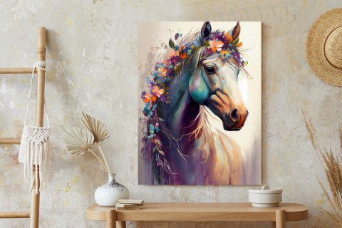 Plakat Piękny Koń Z Kwiatami W Grzywie