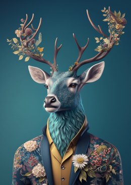 Plakat Portret Jelenia W Ubraniu W Kwiaty