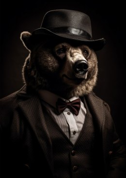 Plakat Portret Niedźwiedzia W Garniturze I Kapeluszu