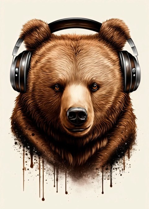 Plakat Portret Niedźwiedzia W Słuchawkach