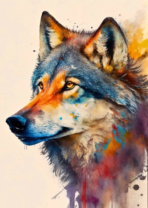 Plakat Portret Z Kolorowym Wilkiem