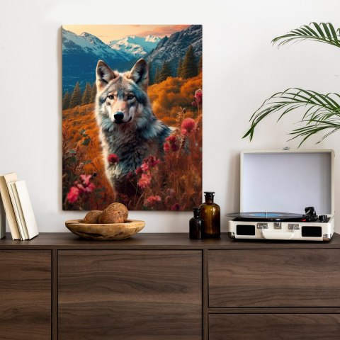 Plakat Wilk W Naturze W Górskiej Dolinie Wśród Kwiatów