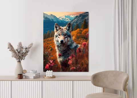 Plakat Wilk W Naturze W Górskiej Dolinie Wśród Kwiatów