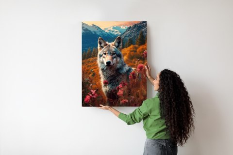 Plakat Wilk W Naturze W Górskiej Dolinie Wśród Kwiatów