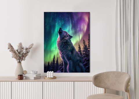 Plakat Wilk Wyjący I Zorza Polarna