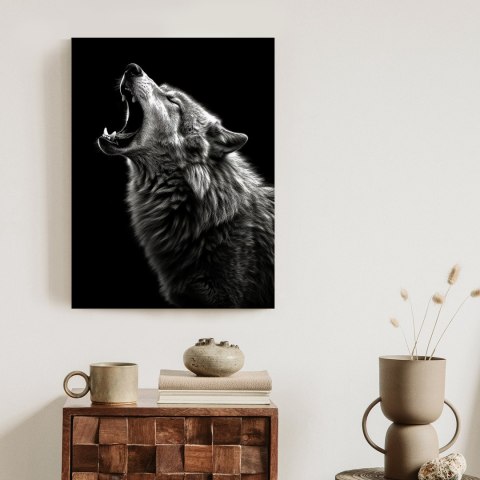 Plakat Wyjący Wilk Na Czarnym Tle