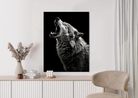 Plakat Wyjący Wilk Na Czarnym Tle